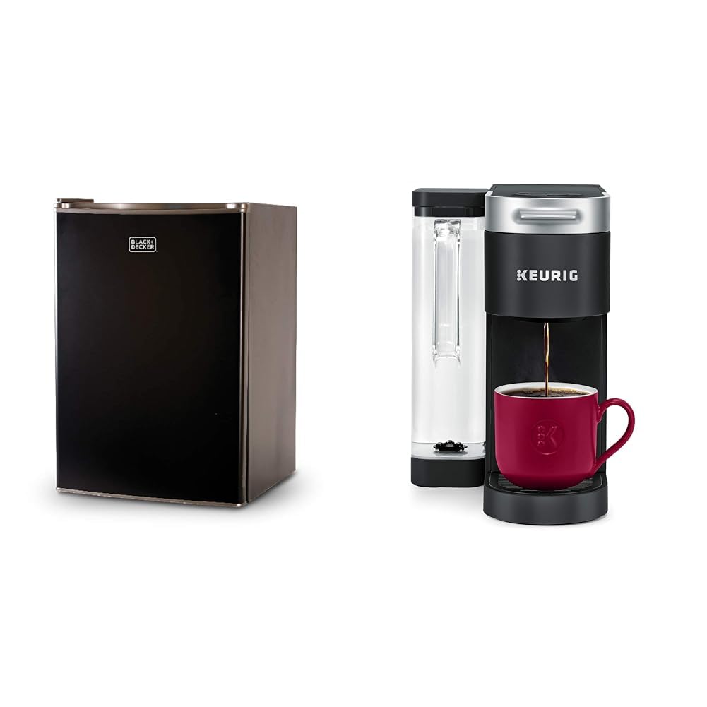 Compact Single Door Mini Fridge with Freezer, 2.5 Cubic Feet, Black & Single Serve K-Cup Pod Coffee Maker, Black R69740