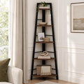 5-Tier Black Metal Wood Corner Bookshelf M677