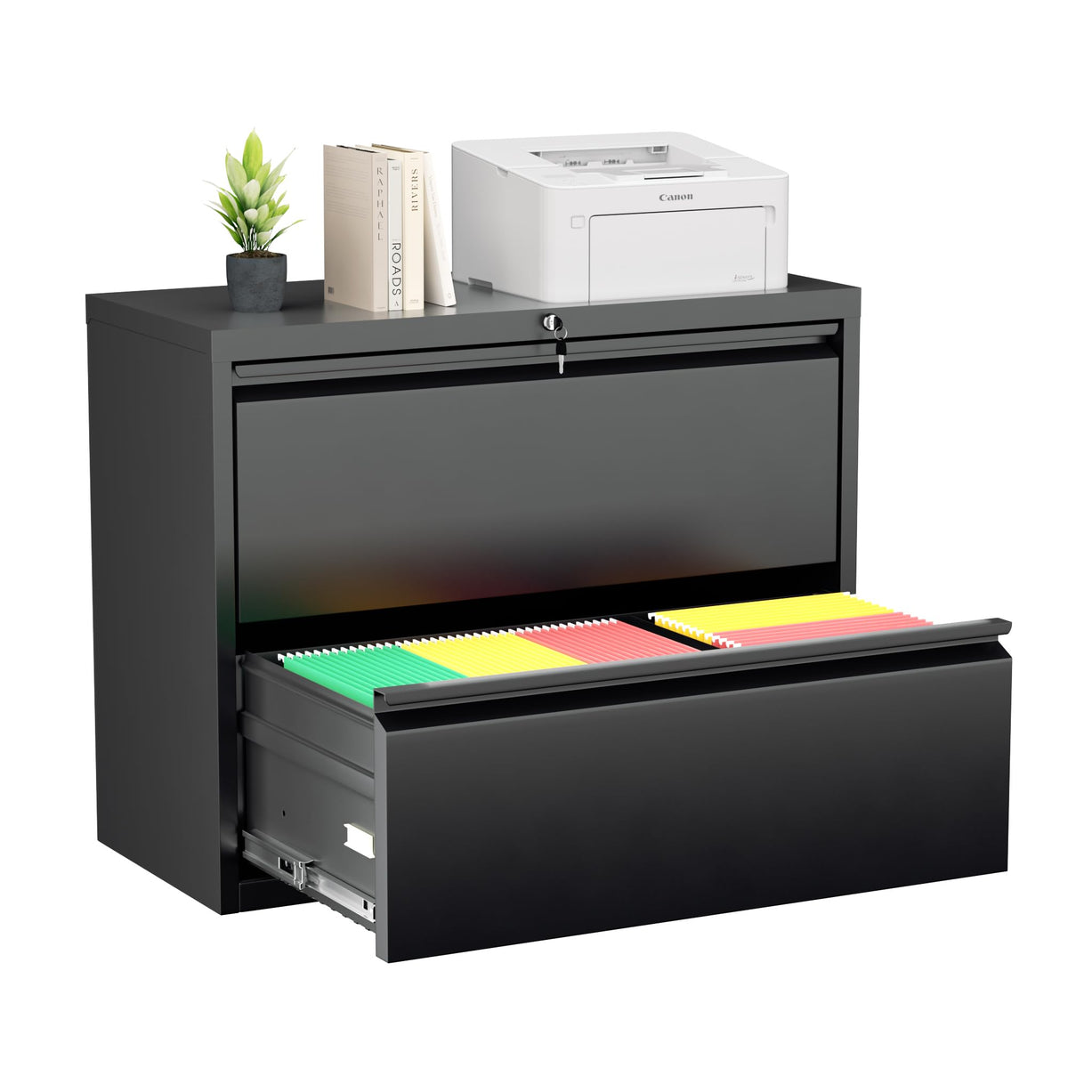 Black 2 Drawer Metal File Cabinet with Lock F107