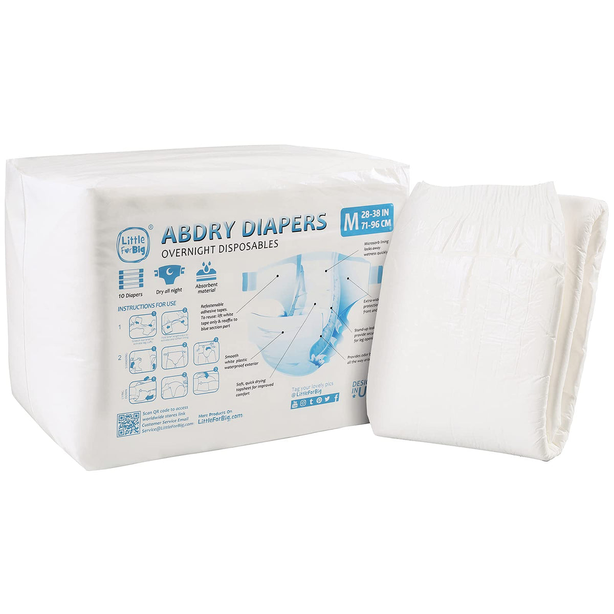 Adult Diaper 10 Pieces White Medium 28"-38" M233253