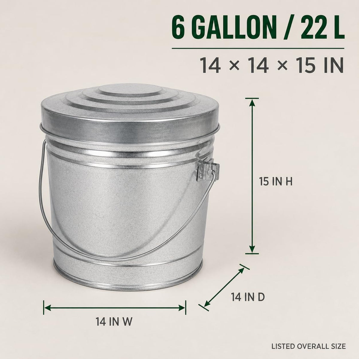 6 Gallon Galvanized Steel Can with Locking Lid I1265