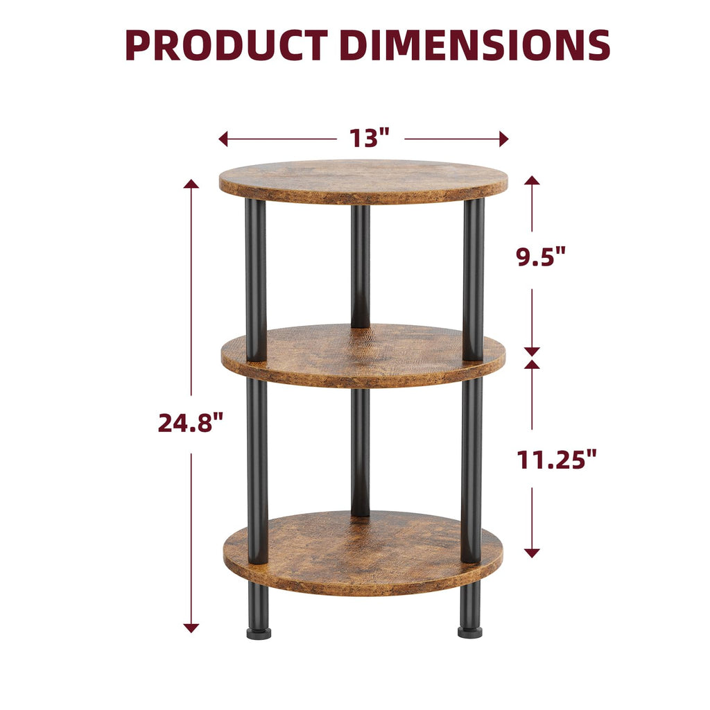 Rustic Brown 3 Tiers Round Side Table P14867