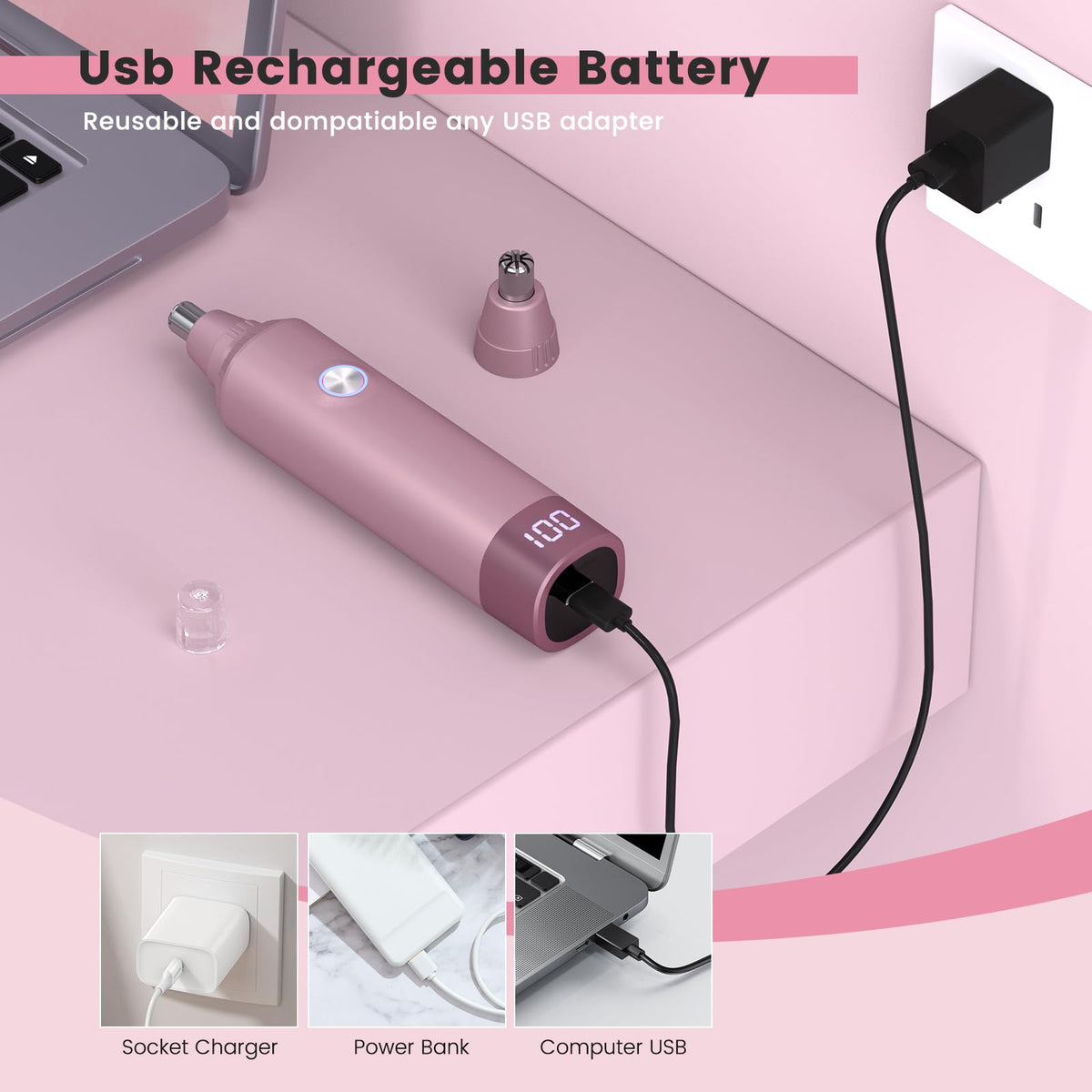 USB Rechargeable Electric Ear and Nose Hair Trimmer B707781