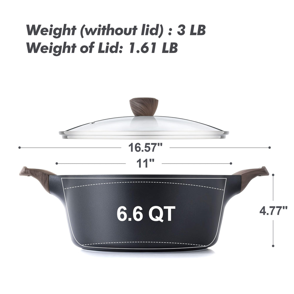 Nonstick Stock Pot with Lid 6.6 QT Black S77150