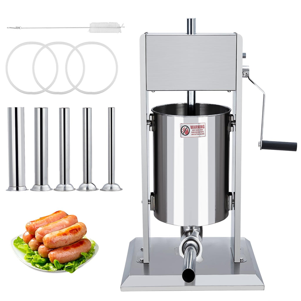 Manual 11LBS Stainless Steel Sausage Stuffer with 5 Stuffing Tubes E39286