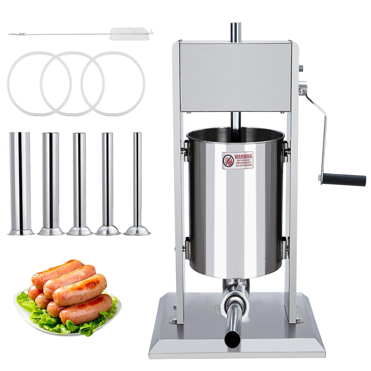 Manual 11LBS Stainless Steel Sausage Stuffer with 5 Stuffing Tubes E39286
