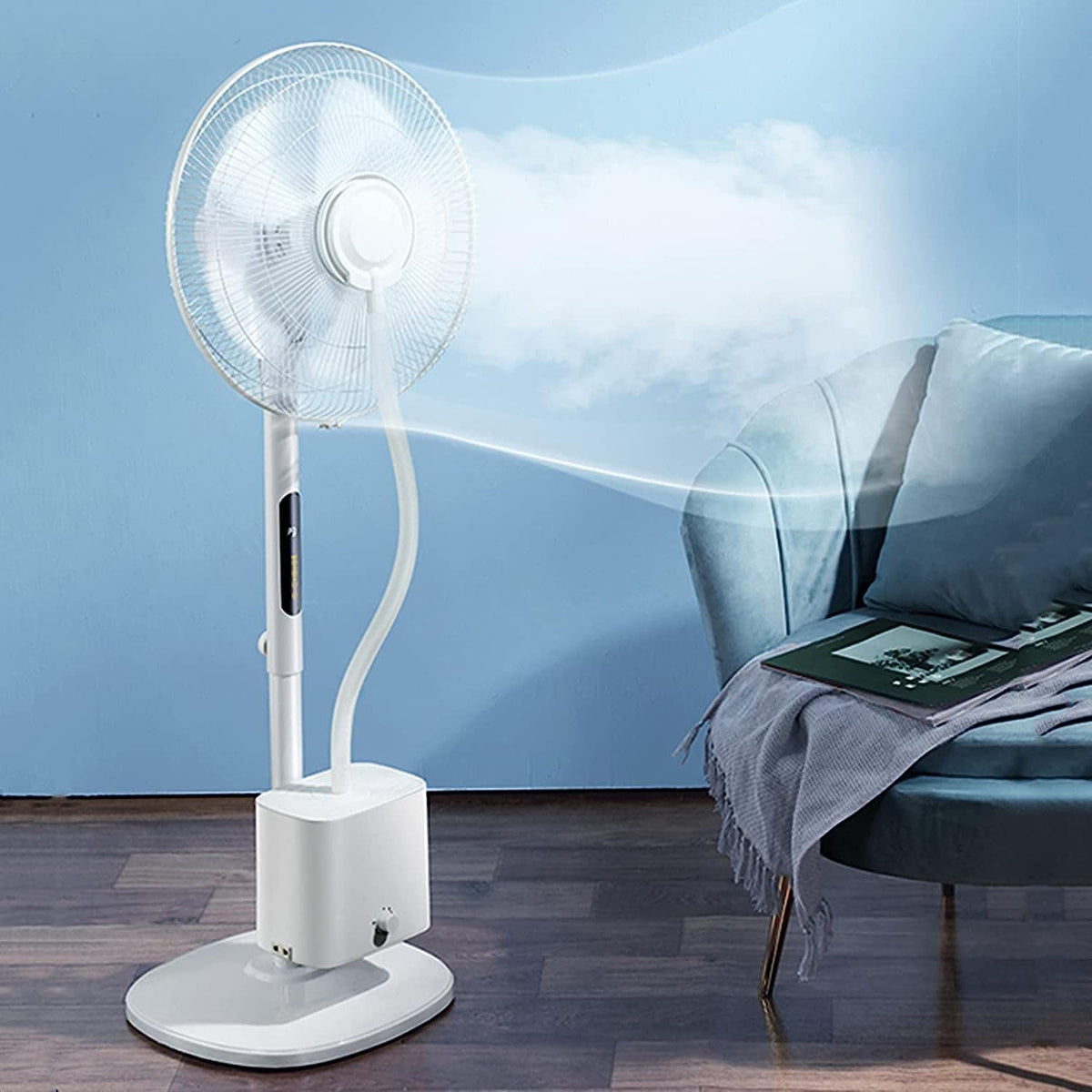 Oscillating Misting Pedestal Fan with Remote Control, 3-Speed, 16-inch, White N61076