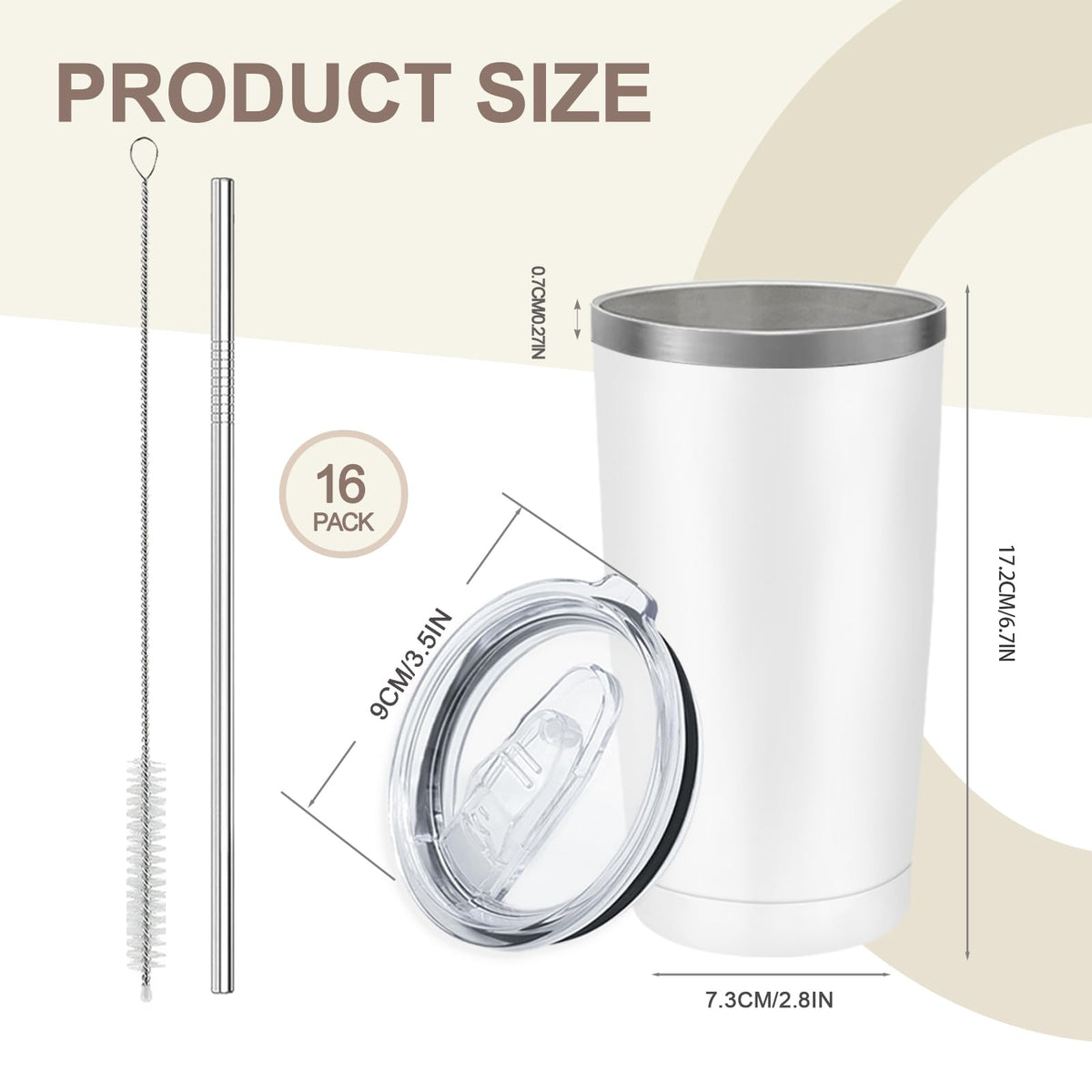 16 Pack Stainless Steel Insulated Tumbler 20oz White Y95209
