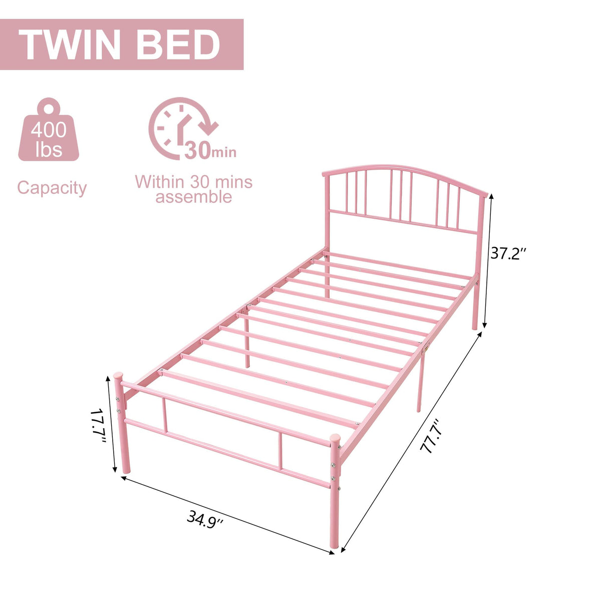 Twin Size Metal Bed Frame with Headboard and Footboard C254