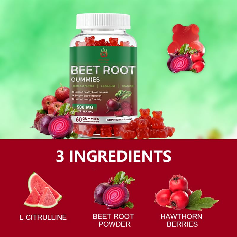 Beet Root Gummies 60 Chews Vegan Non-GMO Gluten Free Supplement D310