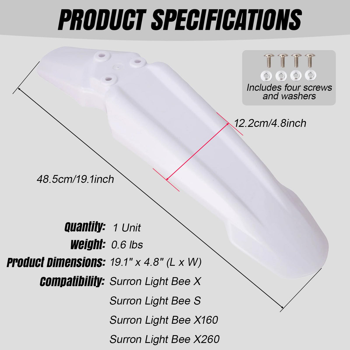 White Dirt Bike & Ebike Front Fender I844