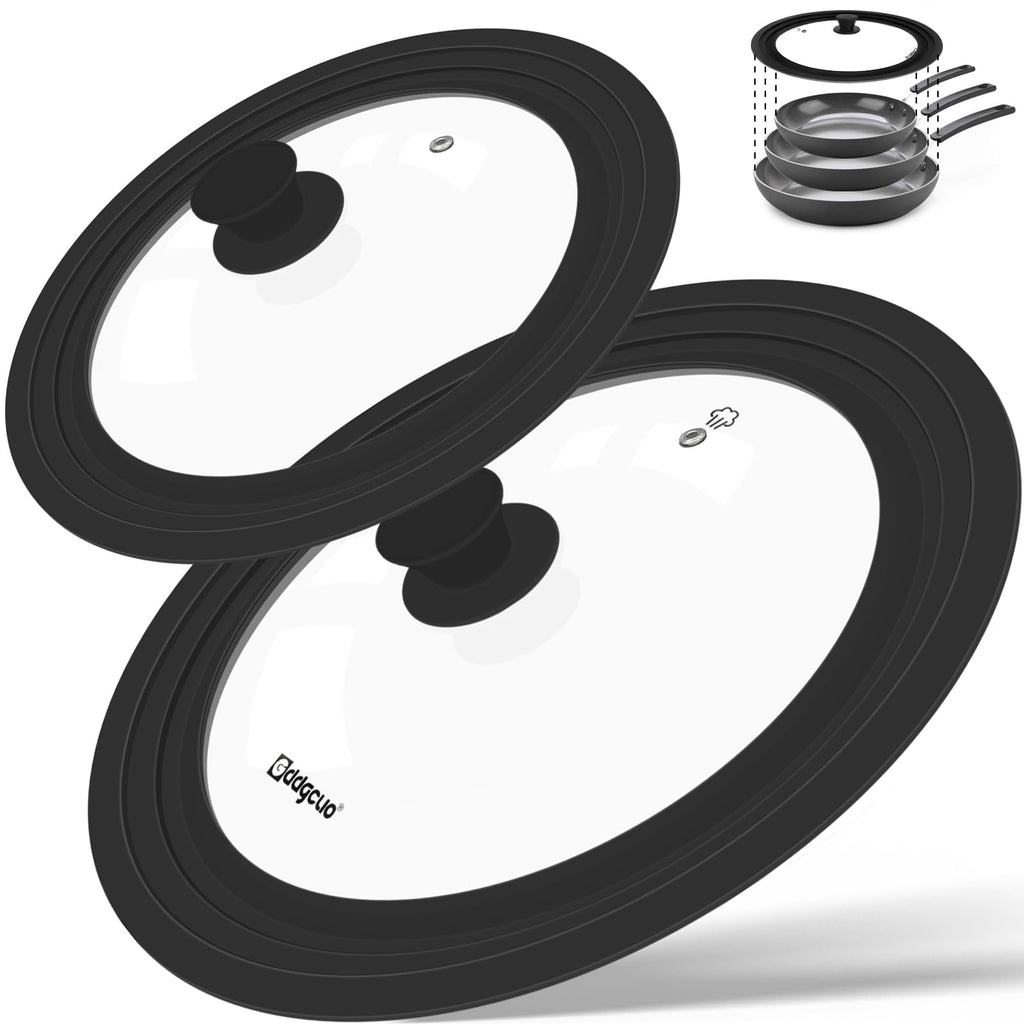 2 Pcs Universal Silicone Tempered Glass Pan Lids Dishwasher Safe E732