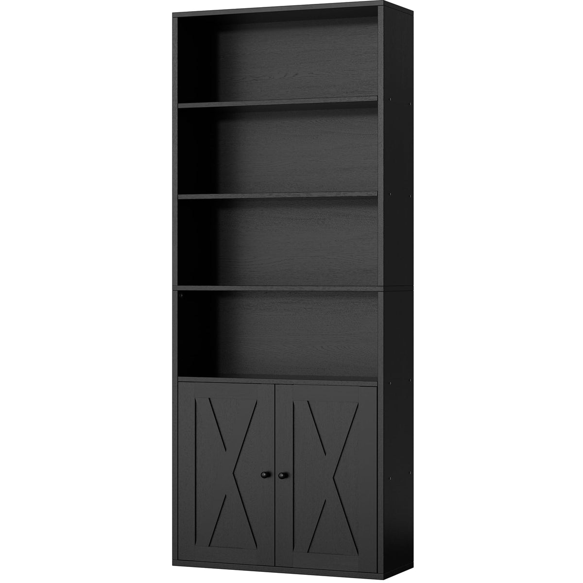 Black 6 Shelf Bookshelf with Doors H114