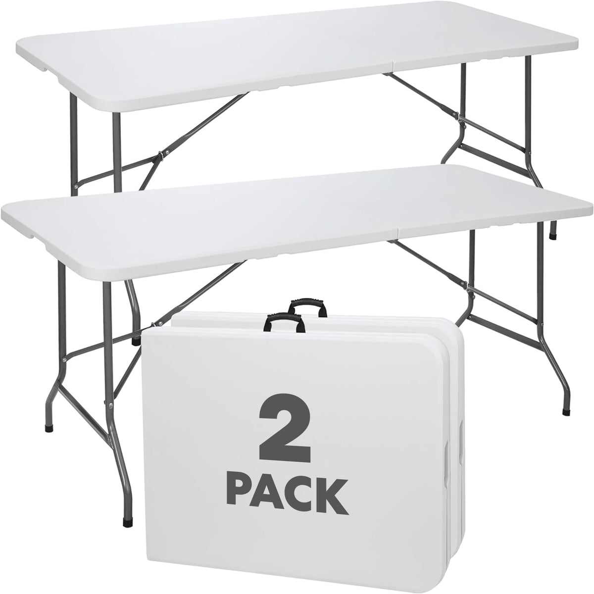 White 6FT Foldable Table 2-Pack Y3376