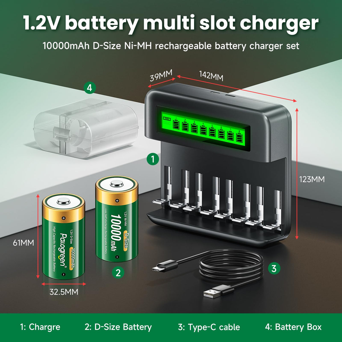 Rechargeable D Batteries with Charger I44624