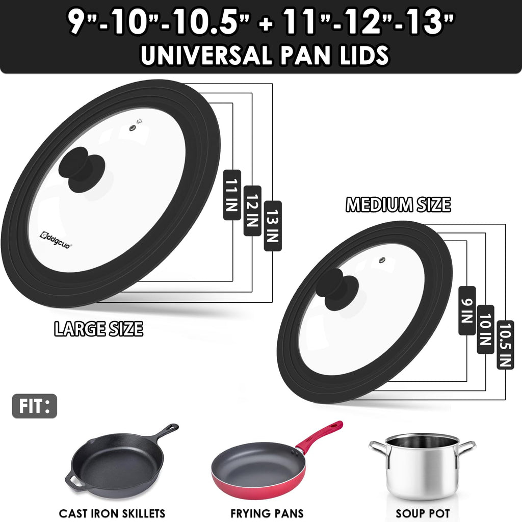 2 Pcs Universal Silicone Tempered Glass Pan Lids Dishwasher Safe E732