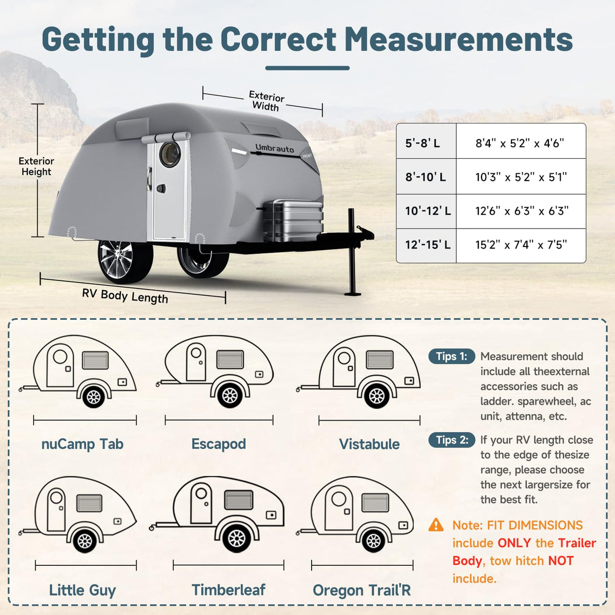 8'-10' 7 Layers Waterproof Travel Trailer Cover D78056