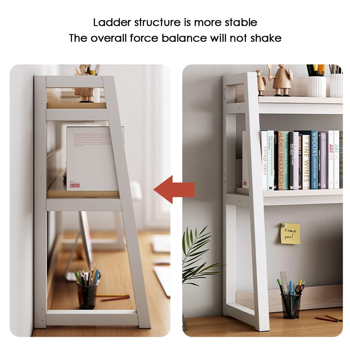 White 2-Tier Wood Desktop Bookshelf U666