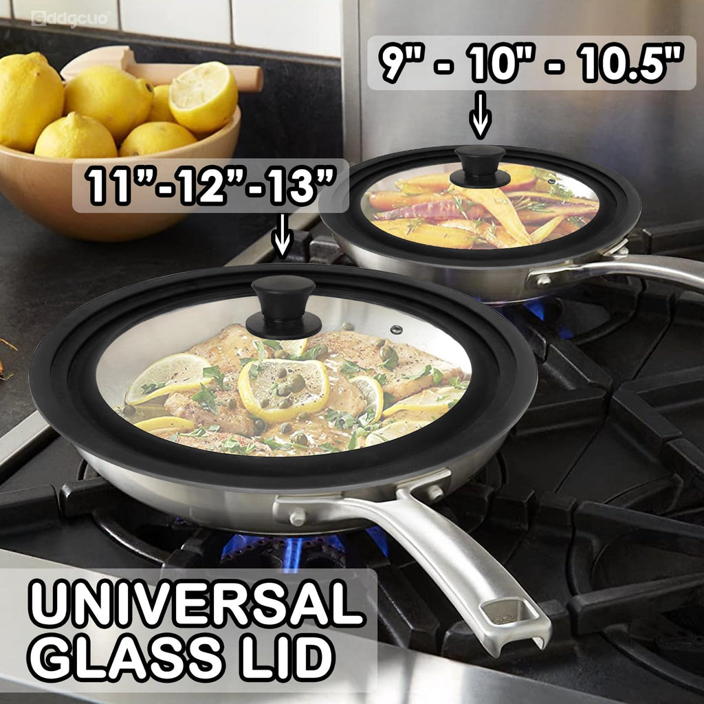2 Pcs Universal Silicone Tempered Glass Pan Lids Dishwasher Safe E732