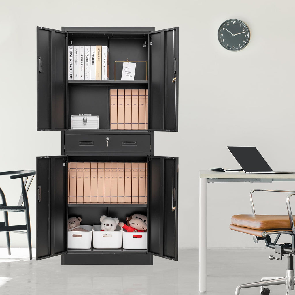 Metal Locking Storage Cabinet with Adjustable Shelves and 1 Drawer N536764