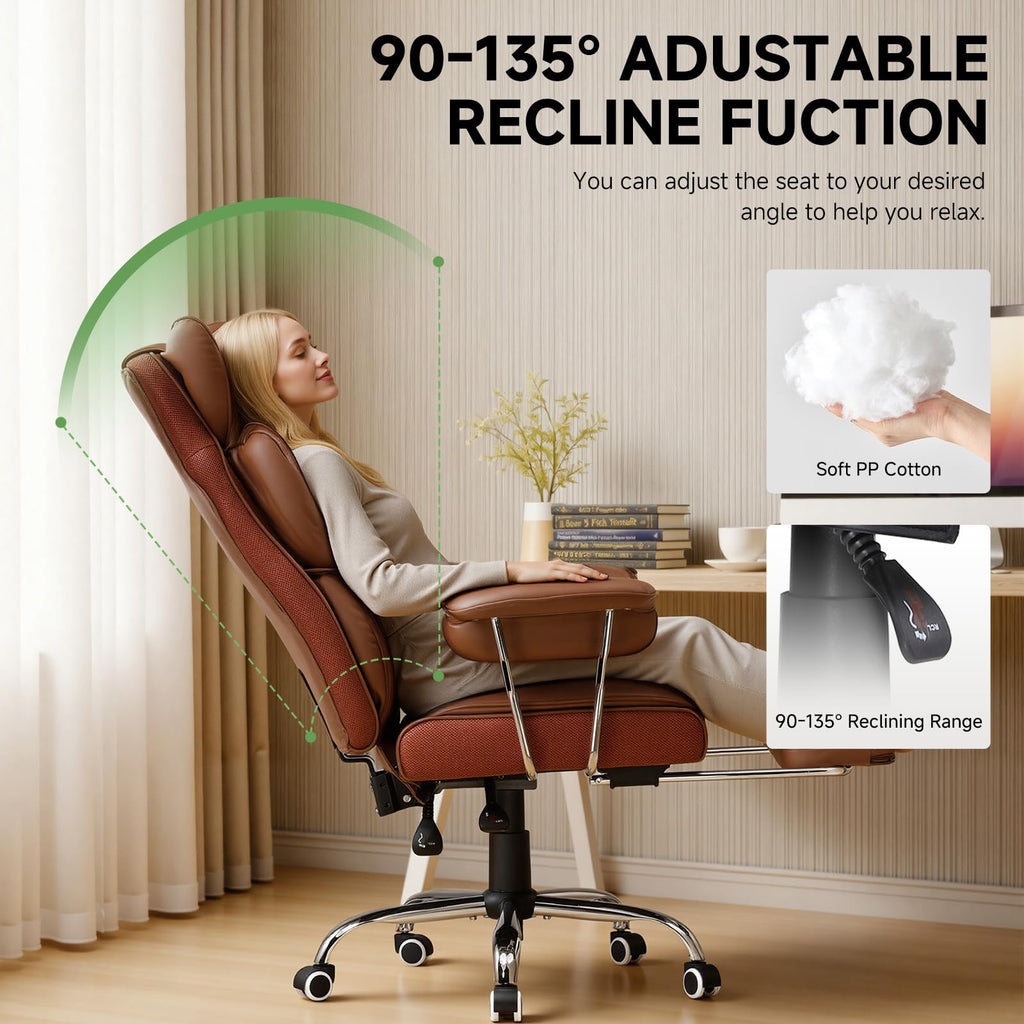 Big and Tall High Back Leather Office Chair with Footrest J689