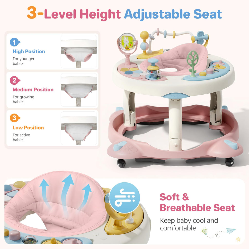 Foldable Baby Walker with Wheels and Rotating Seat P14568