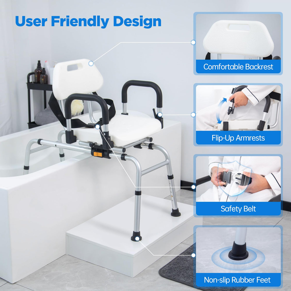 Sliding Shower Chair Tub Transfer Bench with Swivel Seat N792