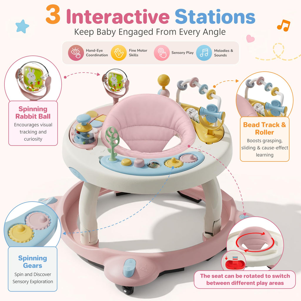 Foldable Baby Walker with Wheels and Rotating Seat P14568