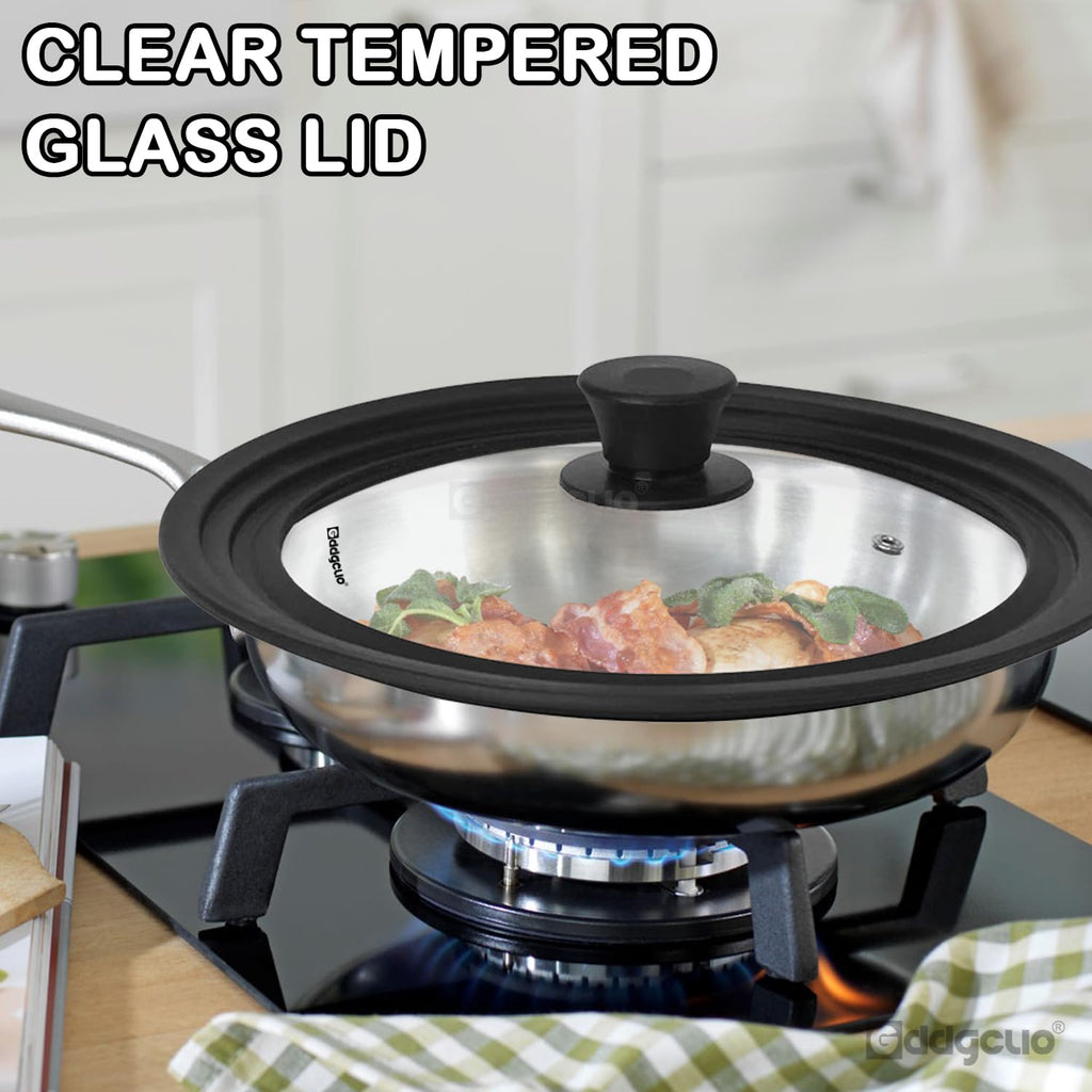 2 Pcs Universal Silicone Tempered Glass Pan Lids Dishwasher Safe E732