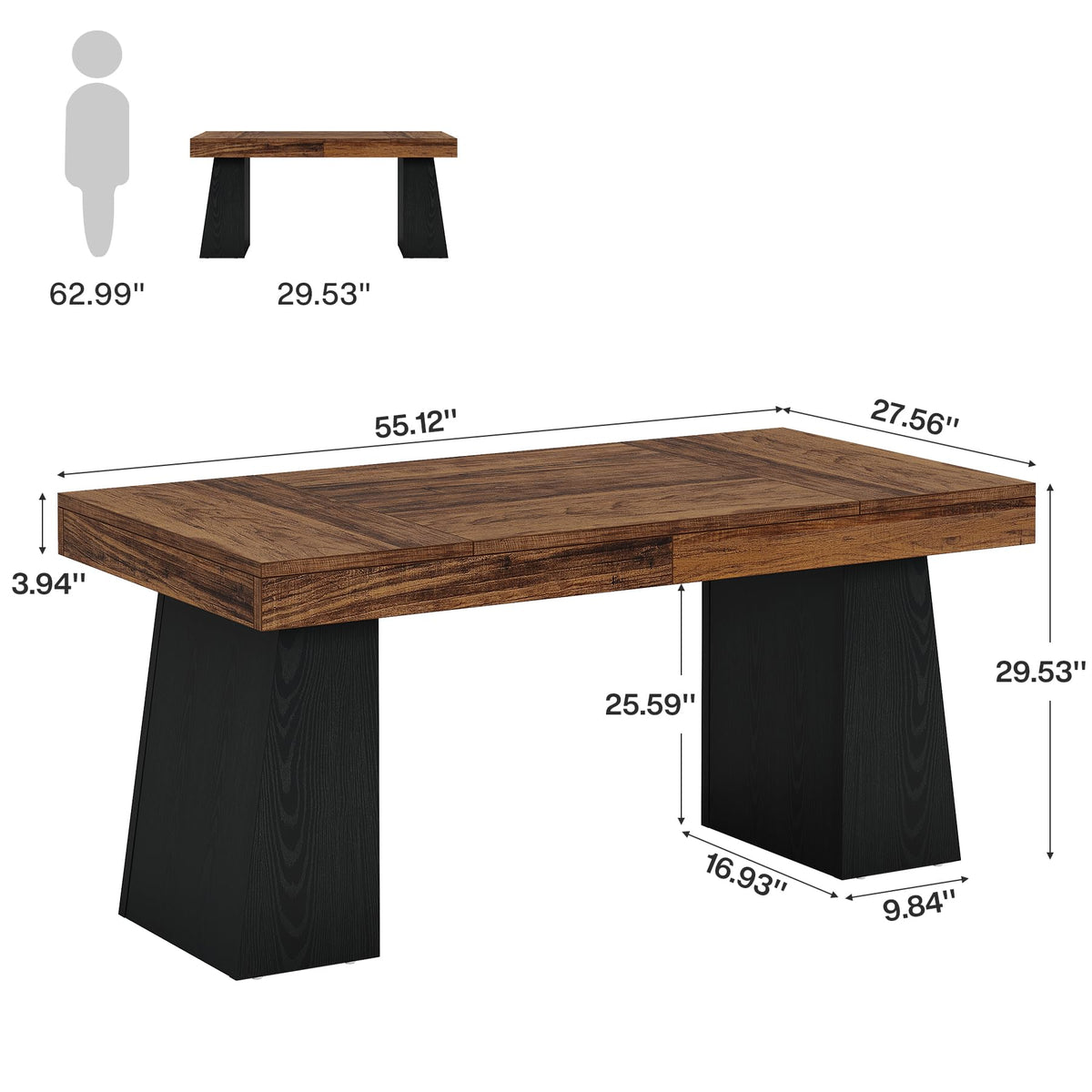 55" Wooden Office Desk with Double Pedestal X7441