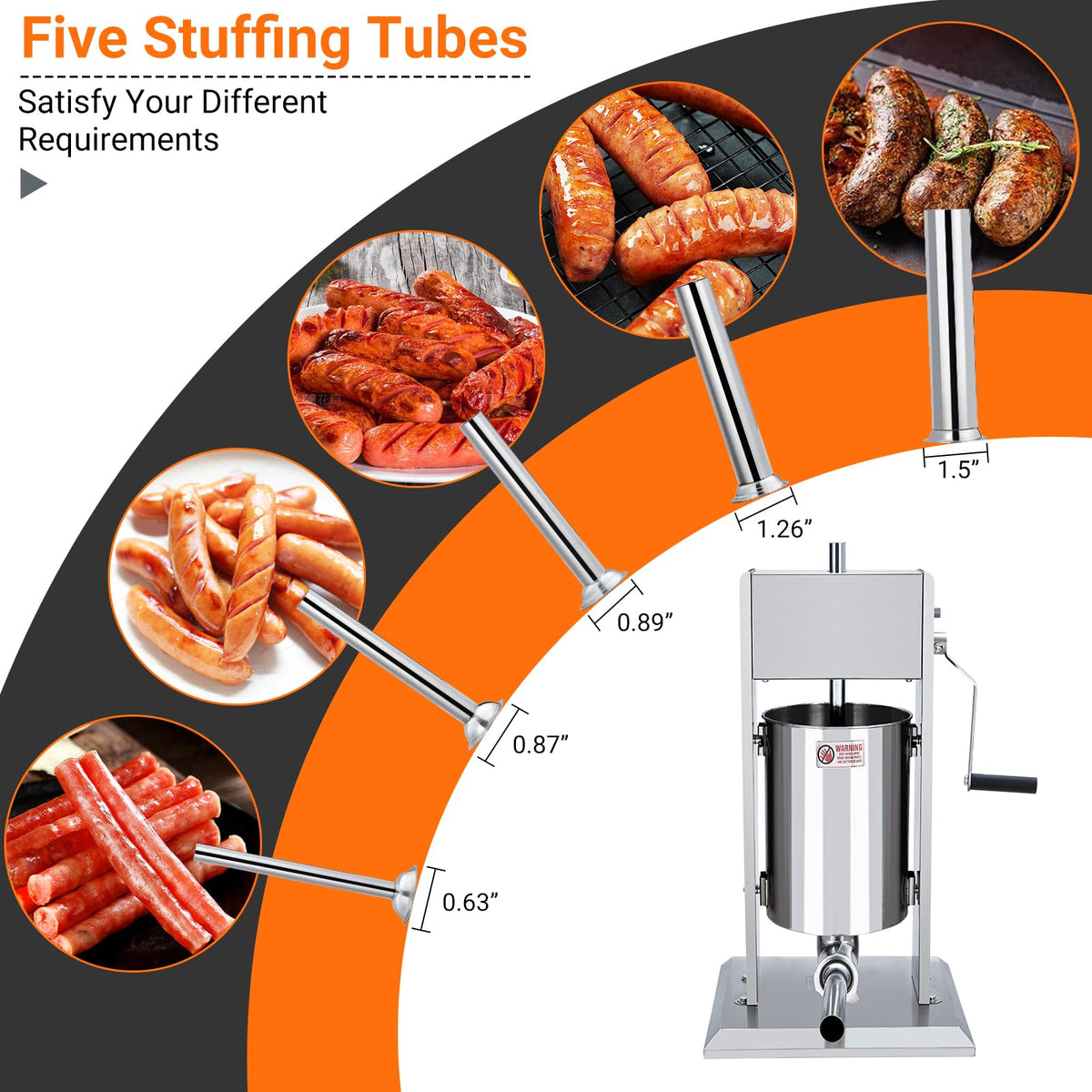 Manual 11LBS Stainless Steel Sausage Stuffer with 5 Stuffing Tubes E39286
