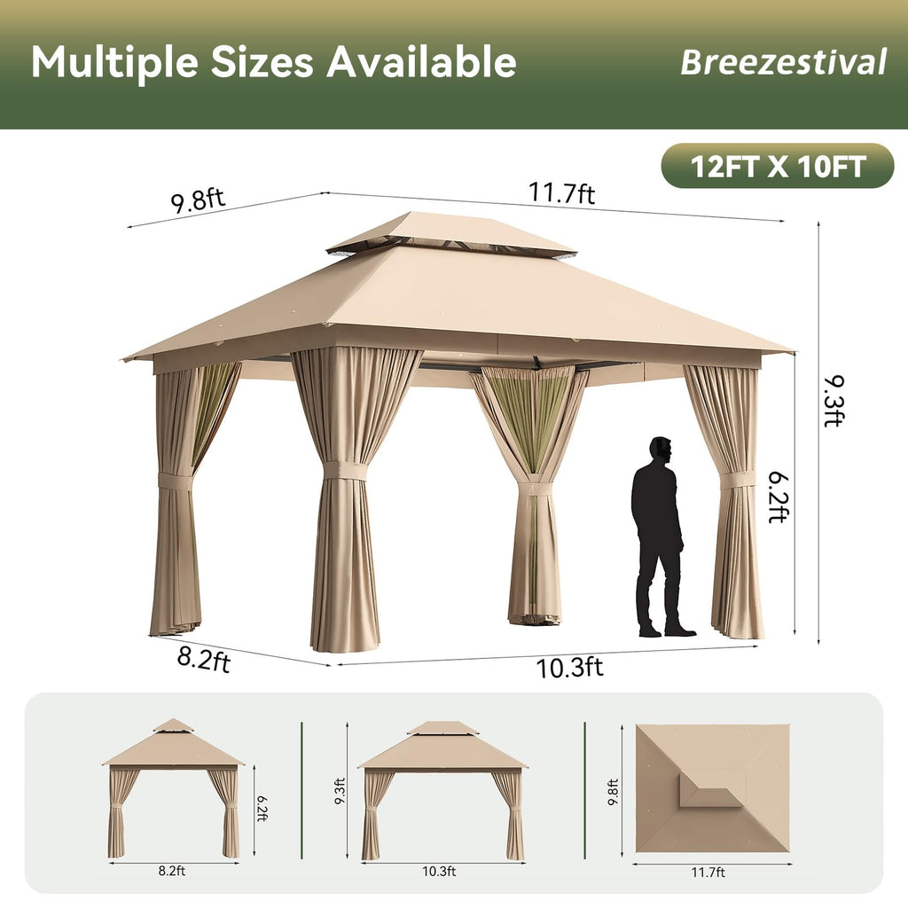 12'x10' Beige Metal Gazebo S1426