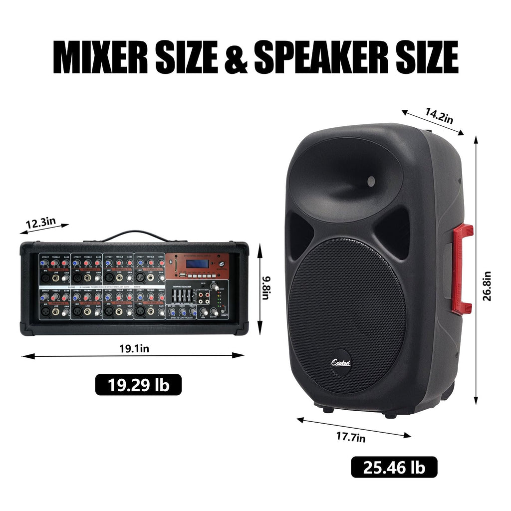 15inch 2000W Bluetooth PA System with Powered Mixer Set P58902