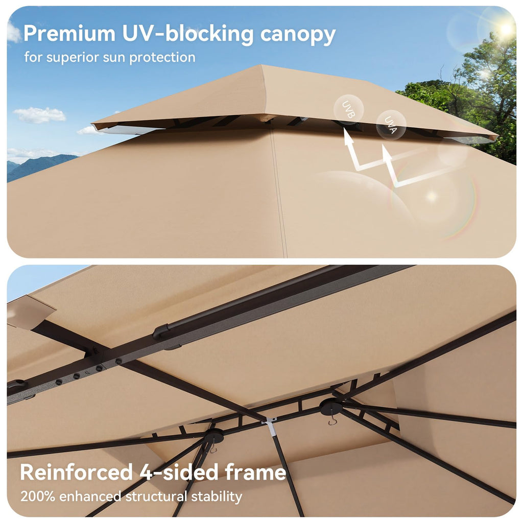 12'x10' Beige Metal Gazebo S1426