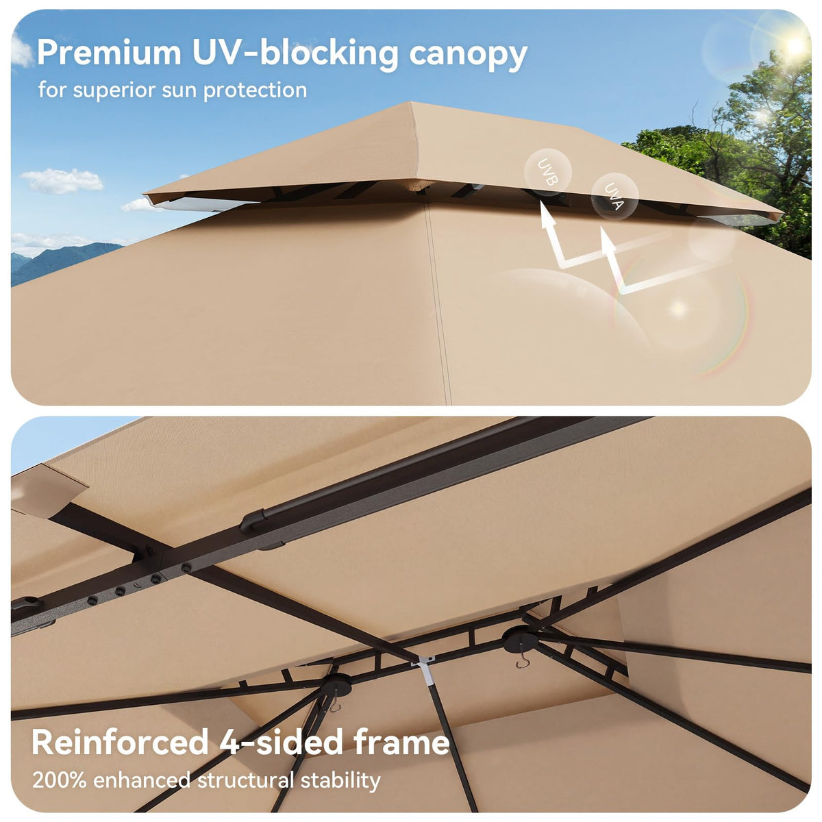 12'x10' Beige Metal Gazebo S1426