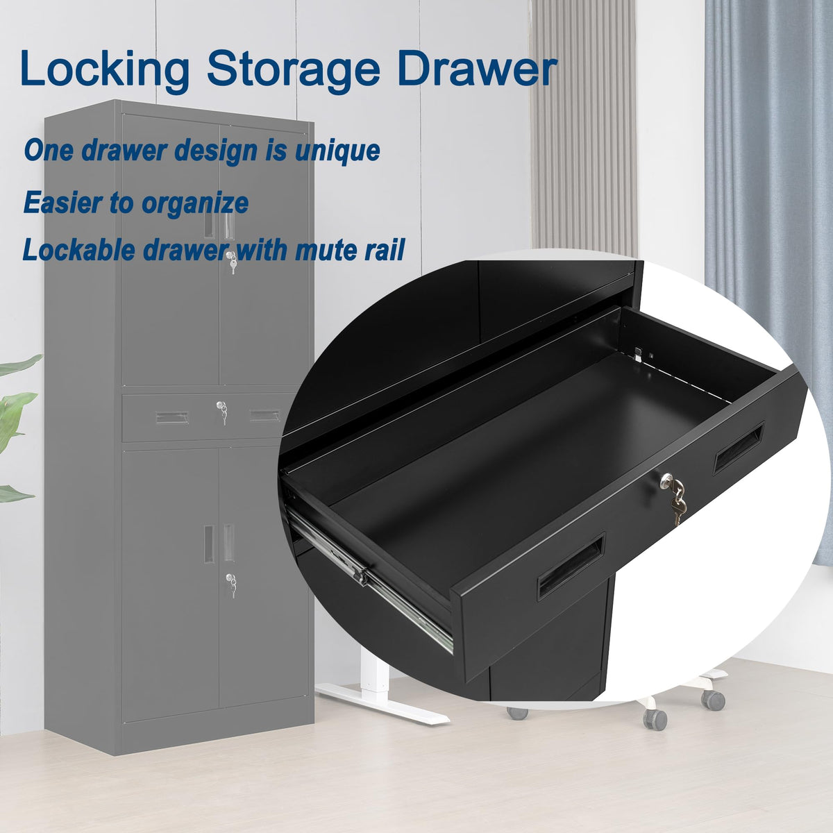Metal Locking Storage Cabinet with Adjustable Shelves and 1 Drawer N536764