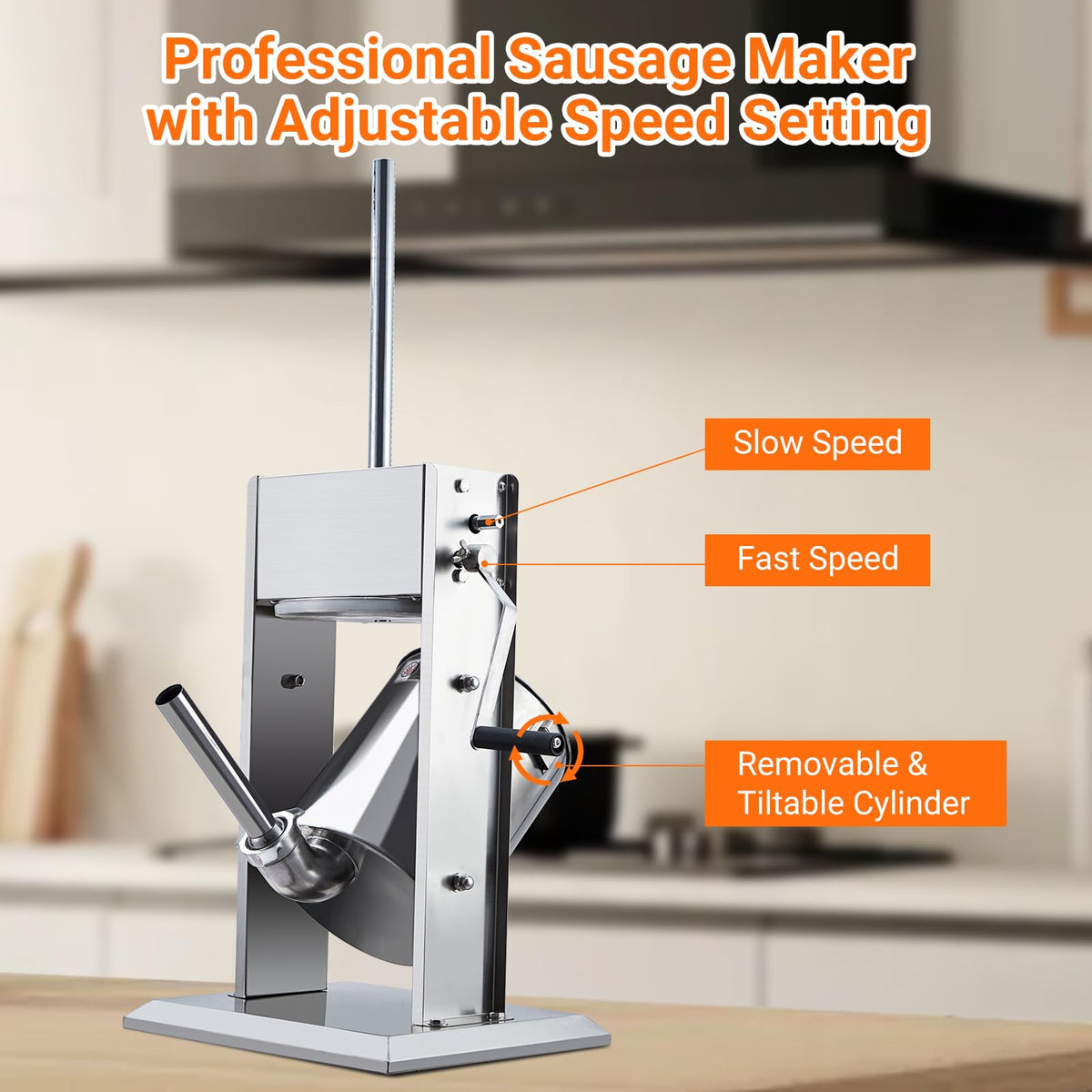 Manual 11LBS Stainless Steel Sausage Stuffer with 5 Stuffing Tubes E39286