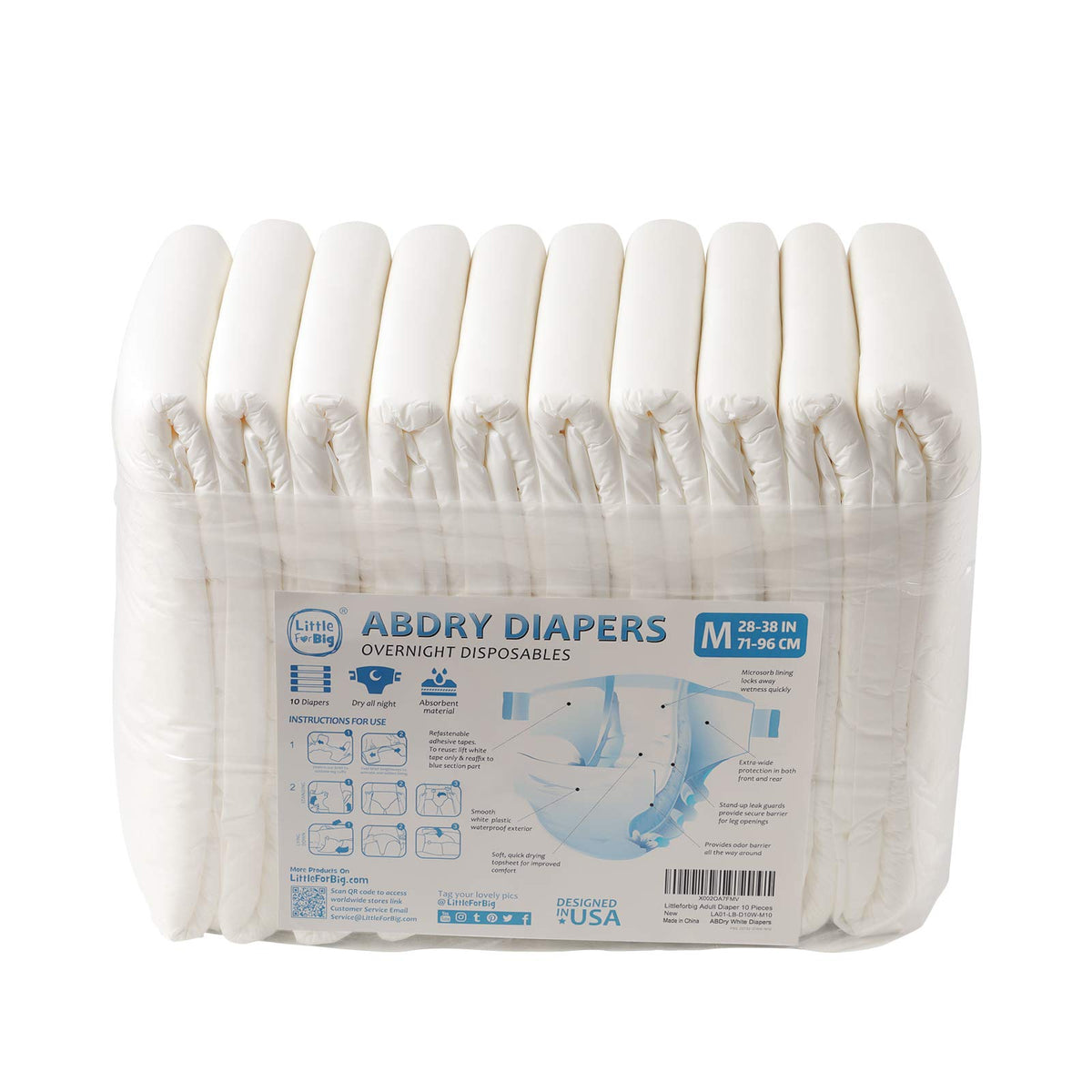 Adult Diaper 10 Pieces White Medium 28"-38" M233253