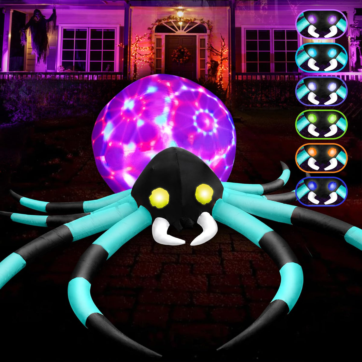 12Ft Halloween Inflatable Spider with 7-Color-Shifting Eyes E31382