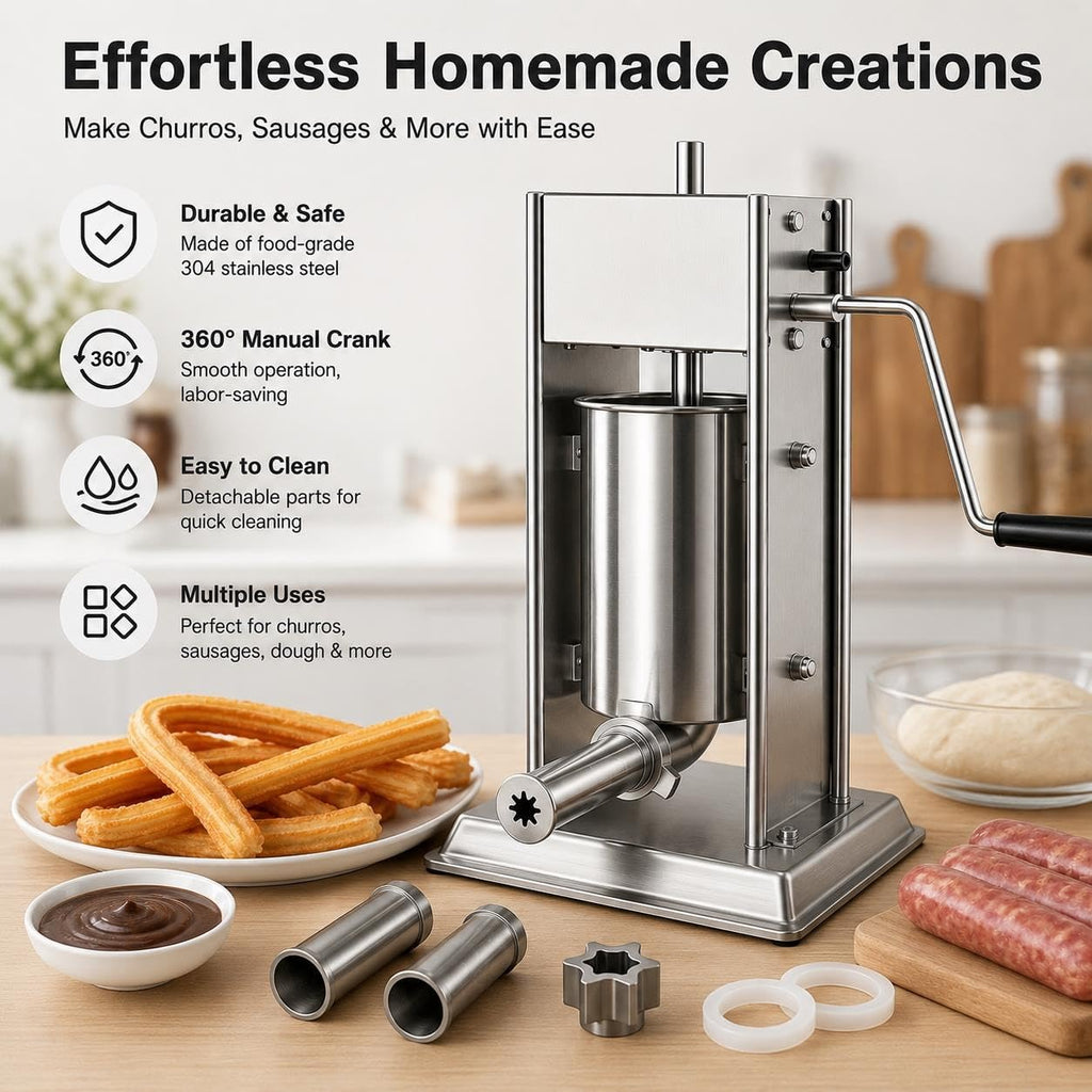 Vertical Sausage Stuffer and Churro Machine Combo, 304 Steel, 3L/5L/7L X695