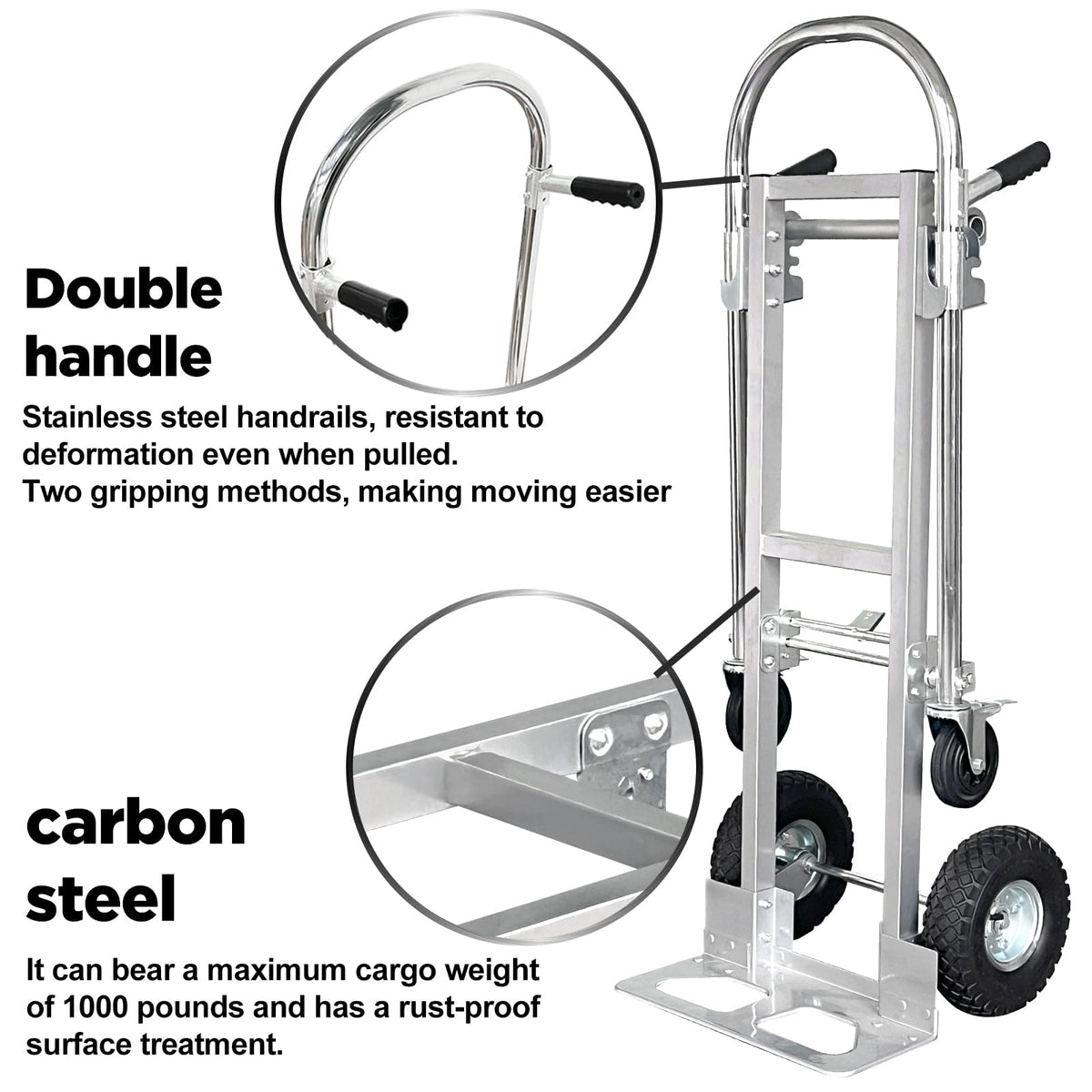 Convertible Hand Truck Dolly Cart with 4 Wheels 1000 Lbs X67889
