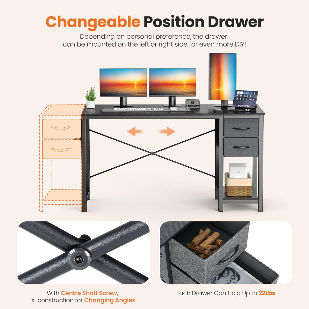 47 Inch Computer Desk with Drawers Black H18761