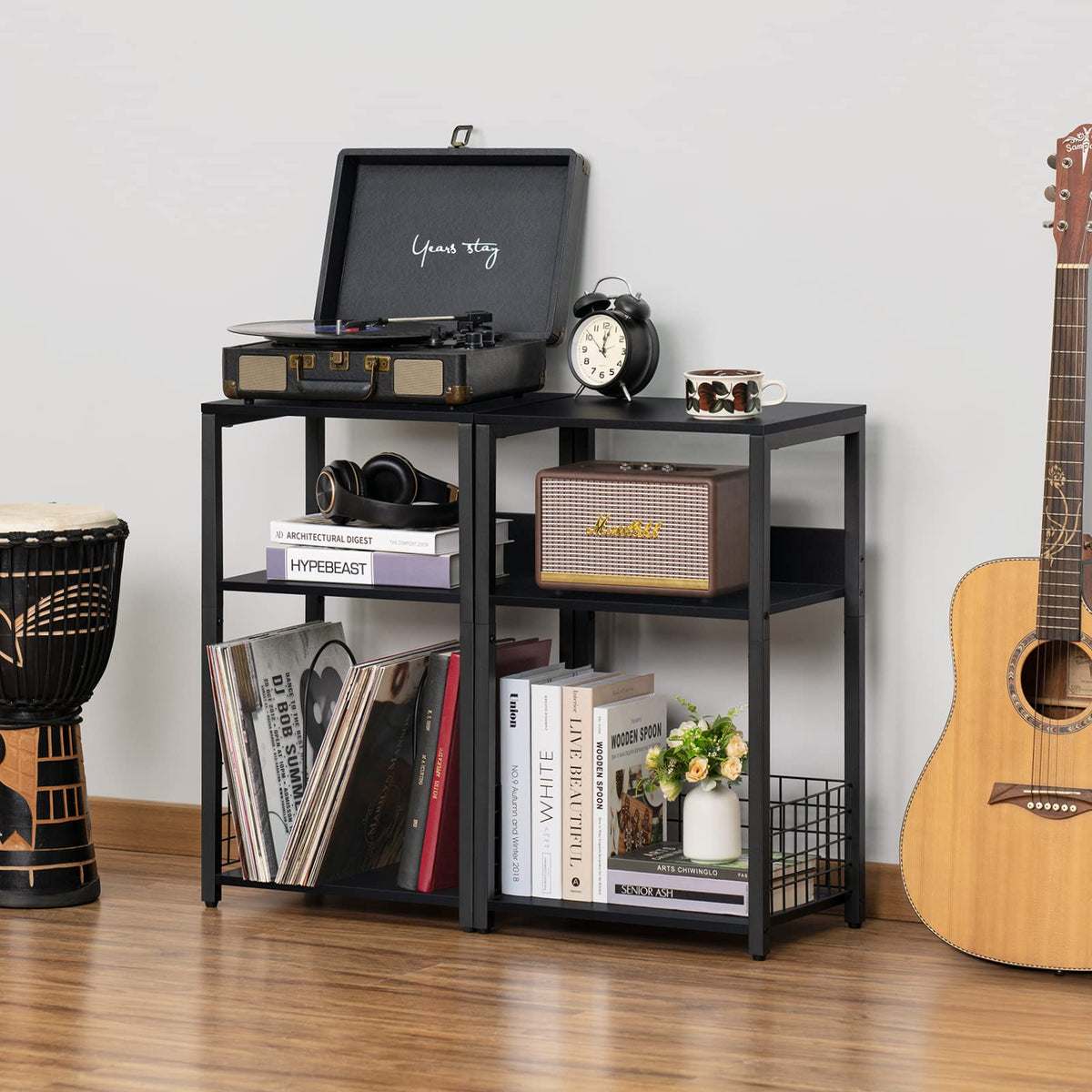Black 3 Tier End Table with Storage Shelf V584
