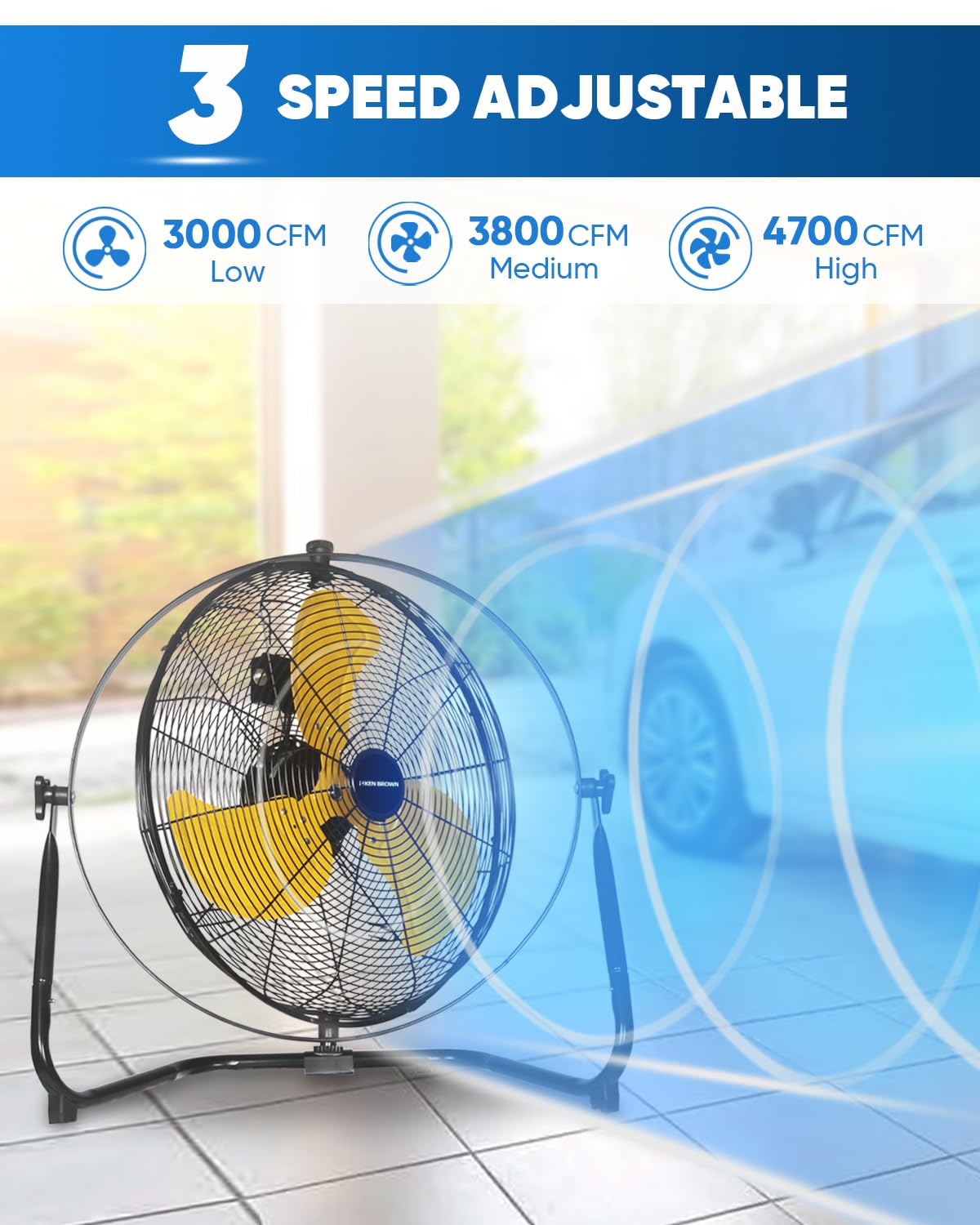 20 Inch Heavy Duty Industrial Metal Floor Fan with Dual 720° Rotation, 3 Speeds Y99275