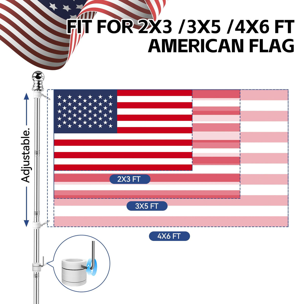5 FT Flag Pole Kit with 3x5ft American Flag Stainless Steel K65199