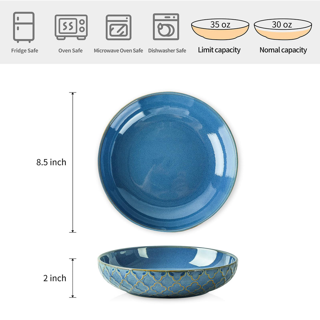 Blue 30oz Embossed Pasta Bowls Set of 4 F346761