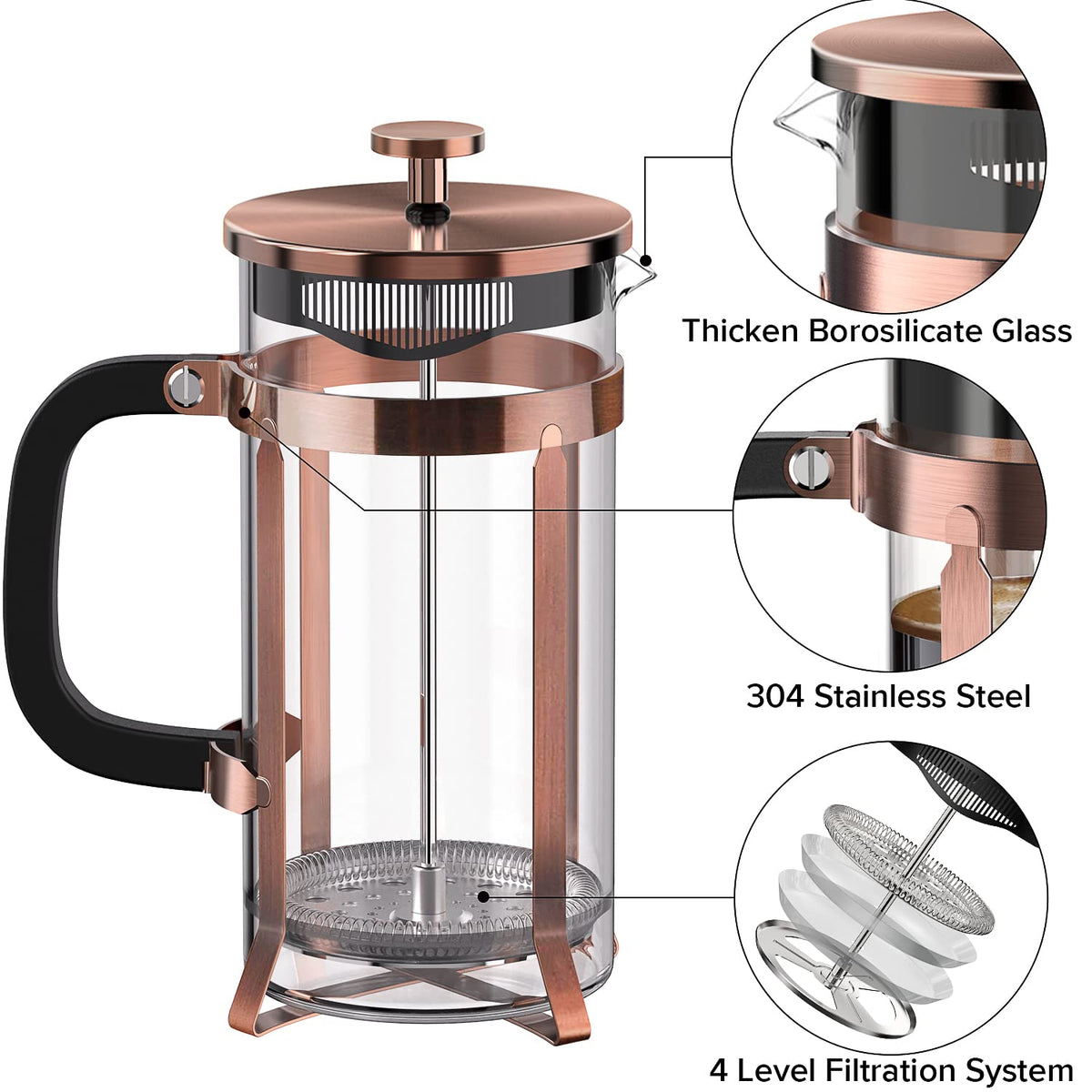 French Press Coffee Maker Borosilicate Glass S94757
