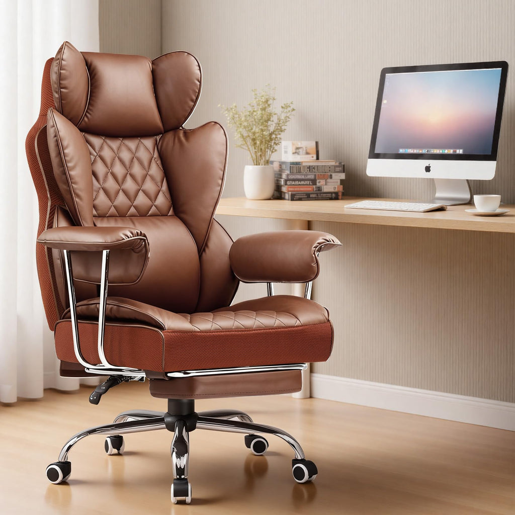 Big and Tall High Back Leather Office Chair with Footrest J689