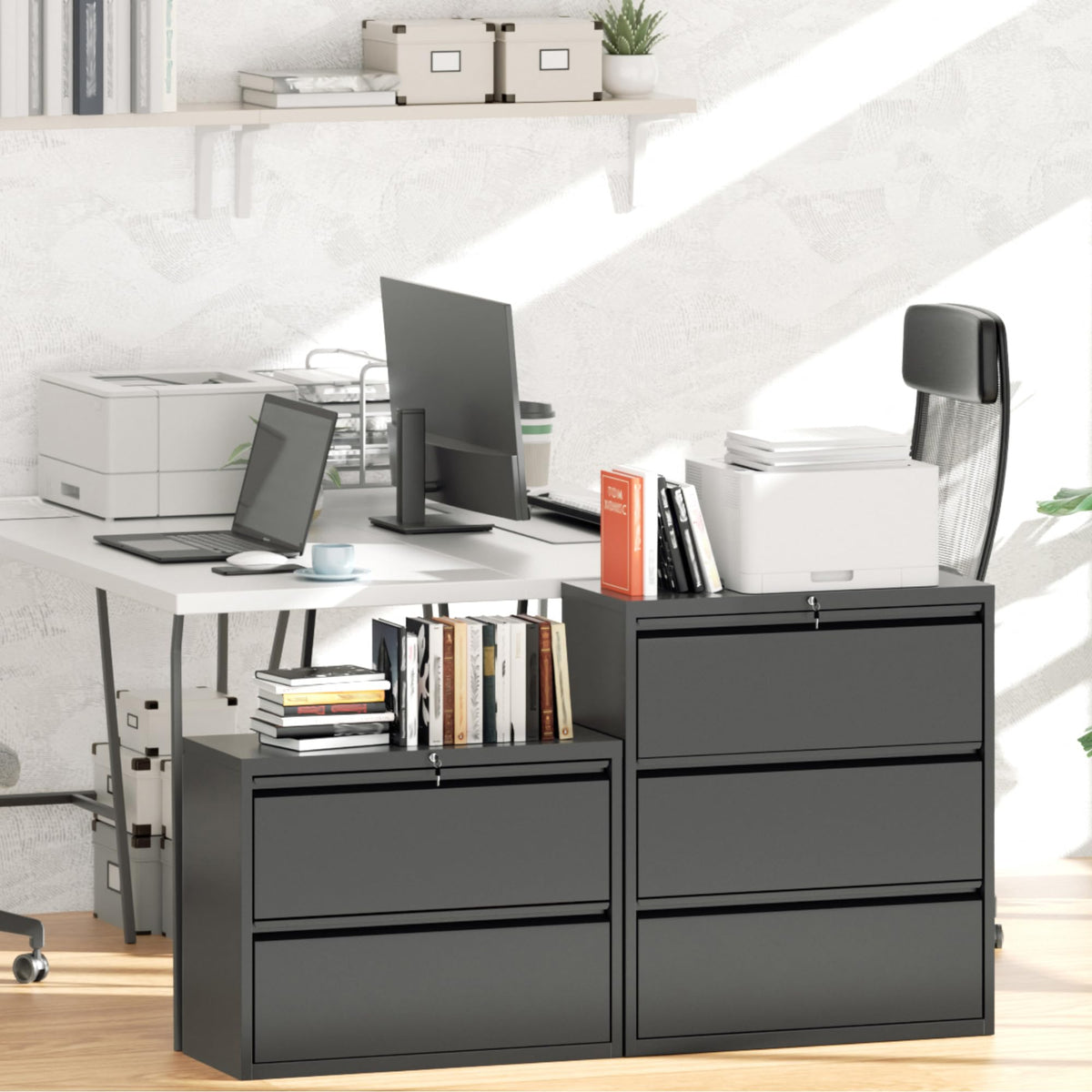 Black 2 Drawer Metal File Cabinet with Lock F107
