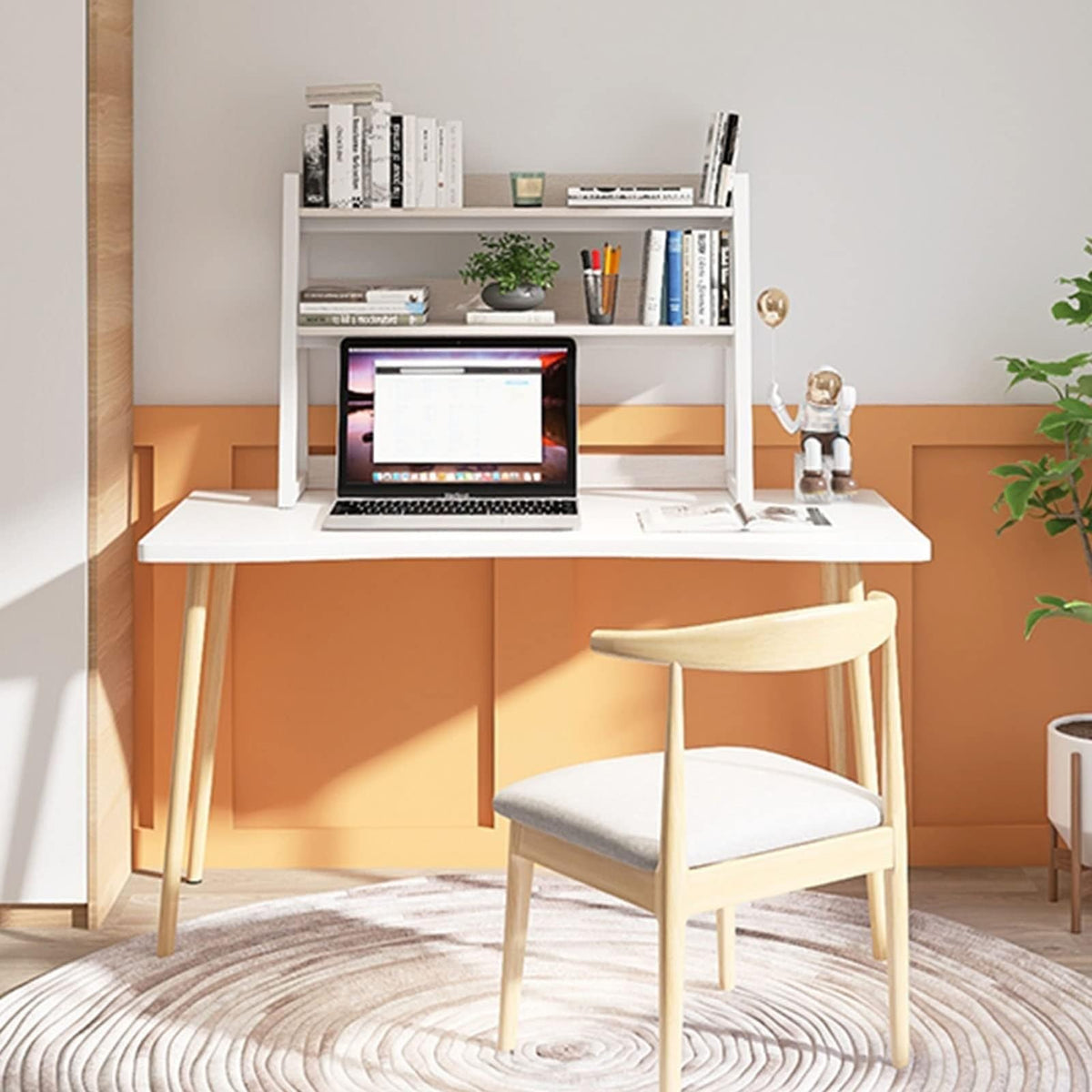 White 2-Tier Wood Desktop Bookshelf U666
